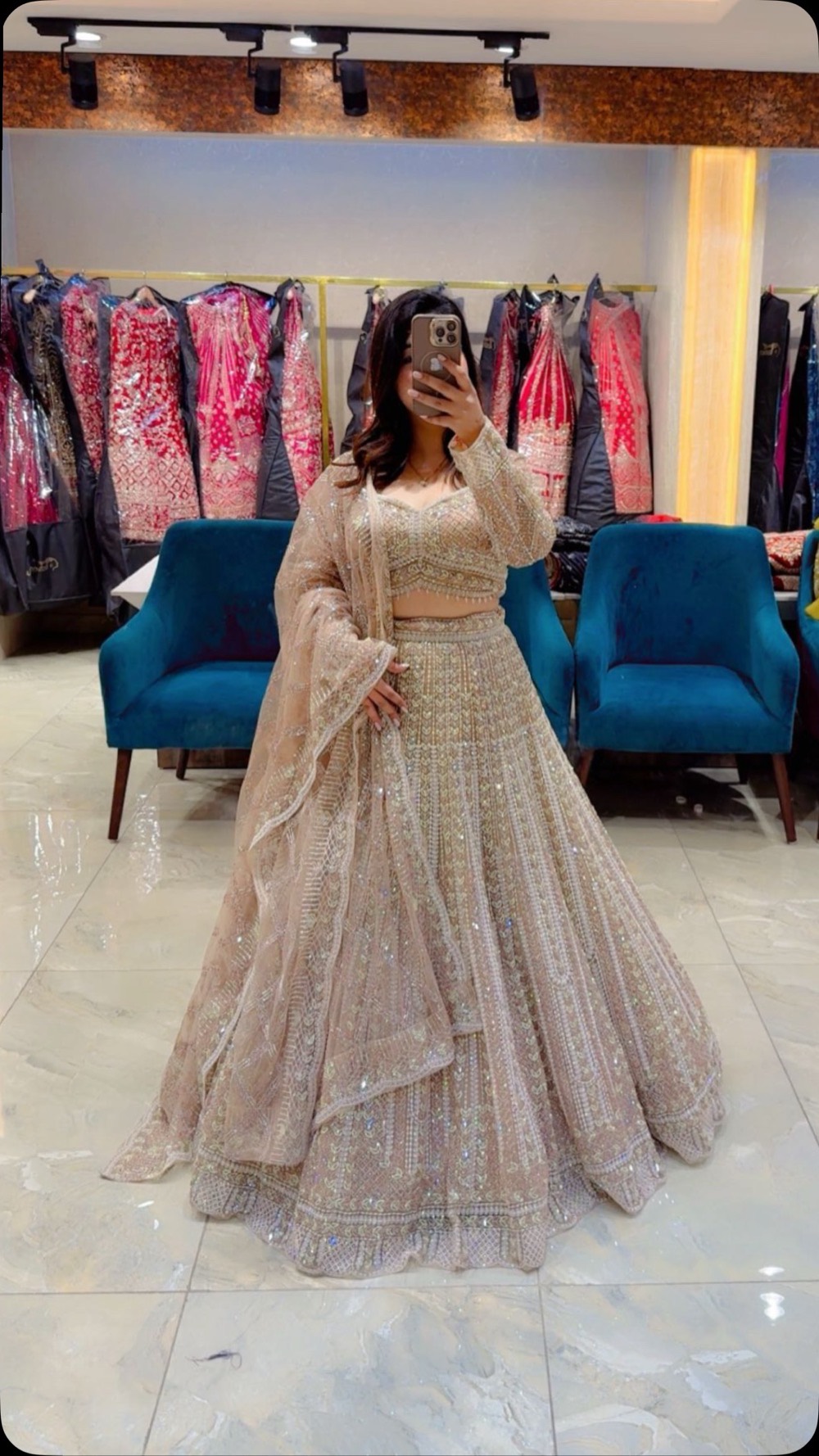 Champagne Sequin Lehenga
