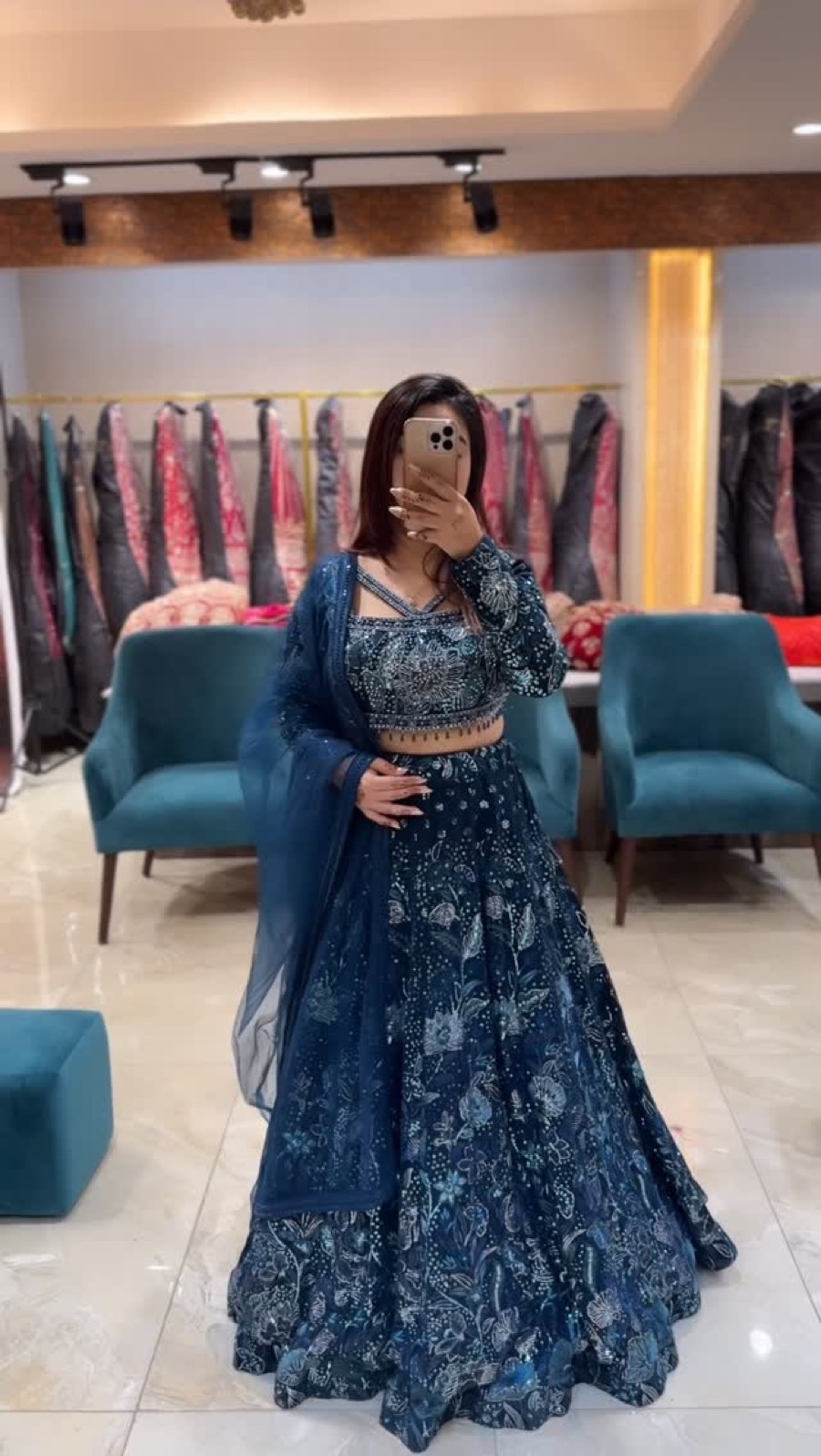 Teal Floral Party Lehenga